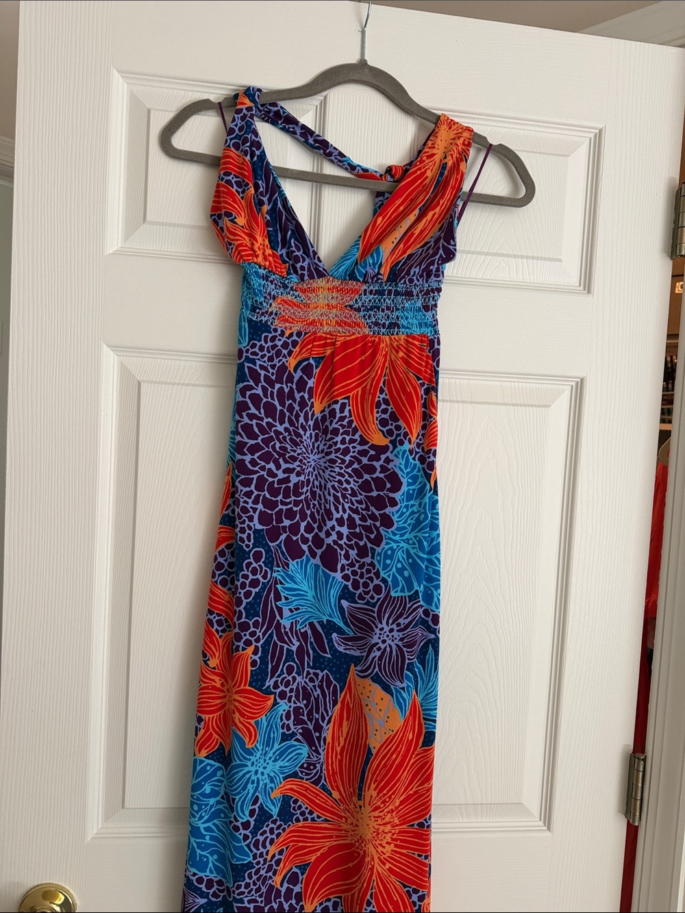 Moda International Vibrant Red & Blue Floral Maxi Dress